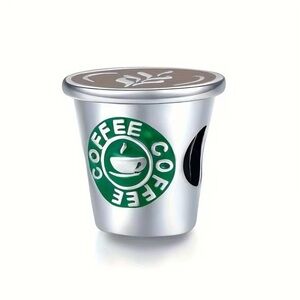 New Silver tone and Green Coffee Cup Charm #160